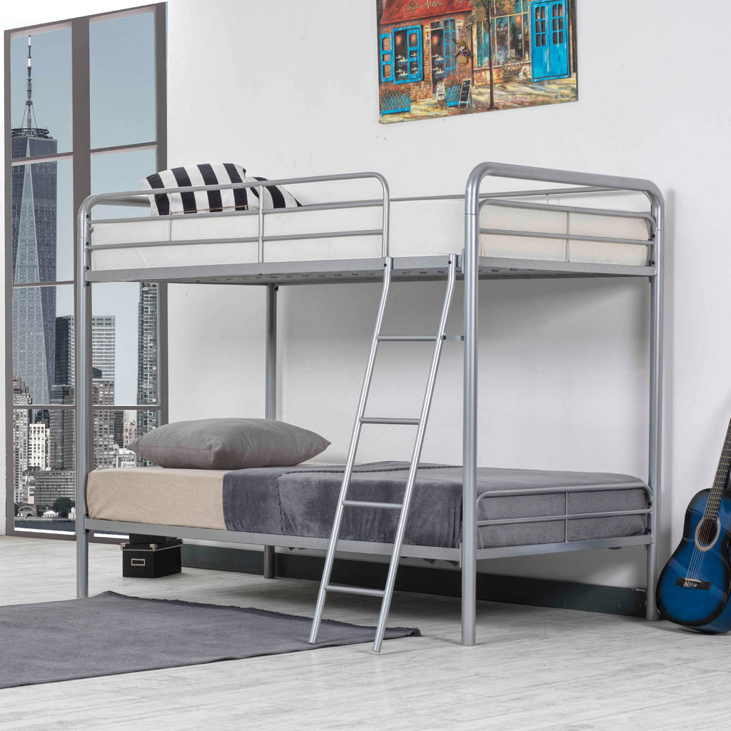 Better Home Products Twin Over Twin Metal Bunk Bed in Gray