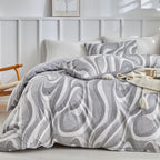 Lekesky King Size Grey Duvet Cover Set, 3 Pieces Soft Microfiber Bedding with Abstract Geometric Print, 104x90 Duvet Cover & 2 Pillowcases