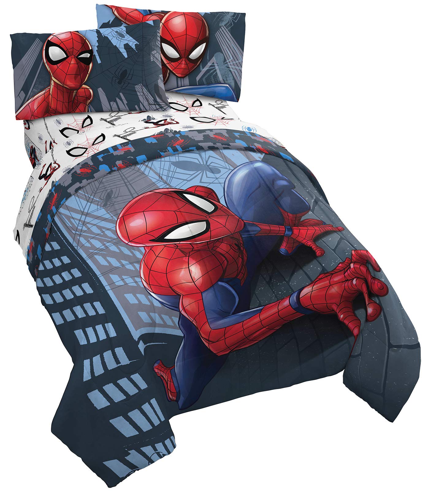 Jay Franco Marvel Spiderman Crawl 5 Piece Queen Bed Set - Includes Reversible Comforter & Sheet Set Bedding - Super Soft Fade Re