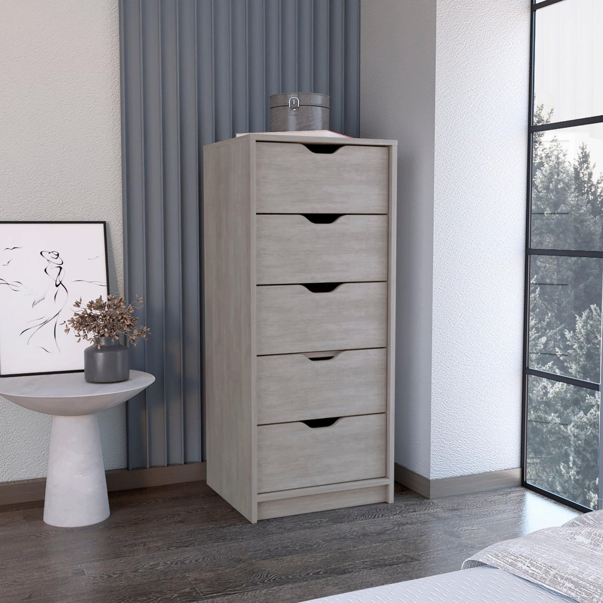 Depot E-Shop Dresser 42H 5 Drawers Narrow Dresser, Slim Storage Chest Of Drawers, Bedroom, Concrete Gray