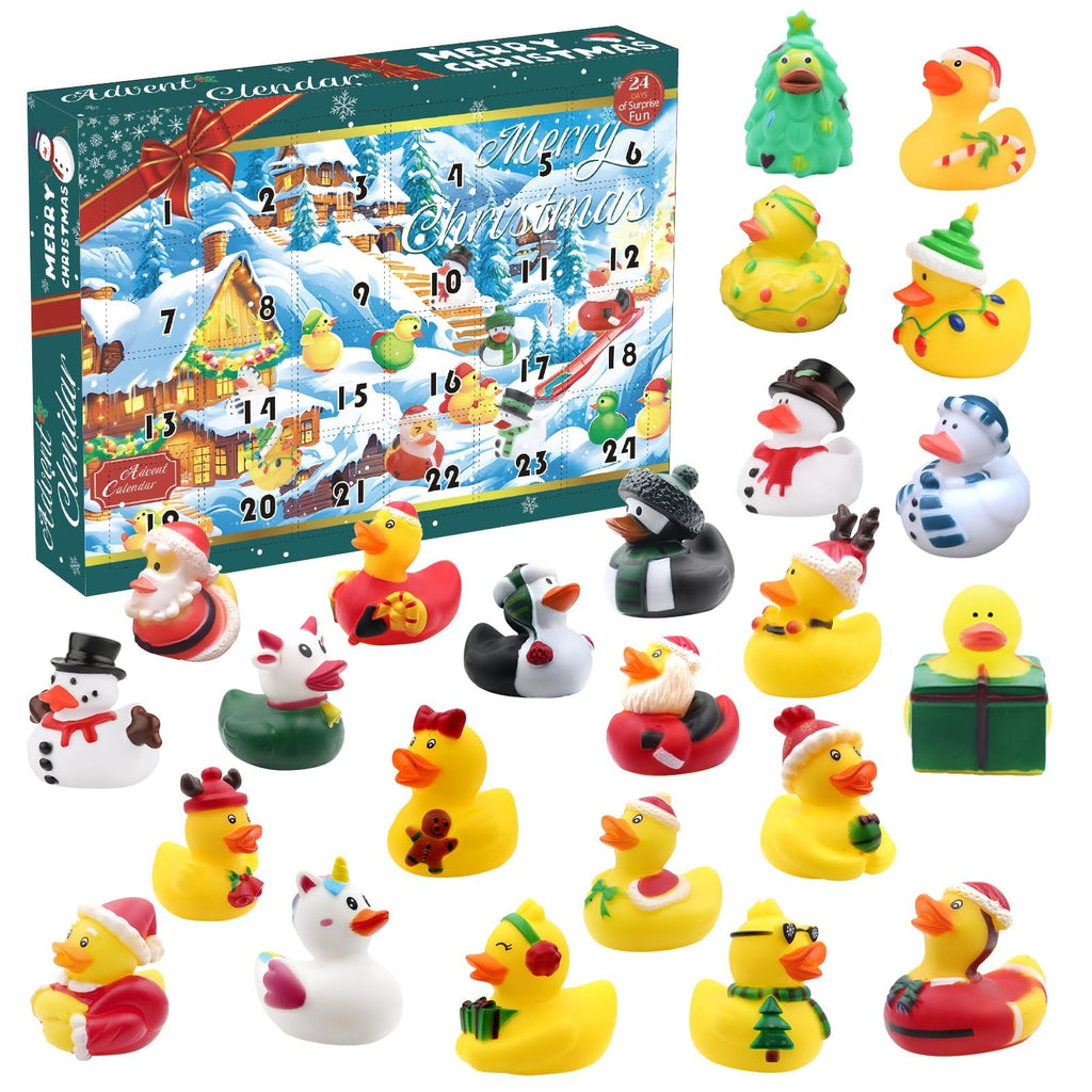HBYDO Christmas Rubber Duck Advent Calendar 2024,Christmas Countdown Blind Box with 24 Bath Duck Toys,Christmas Decoration Party