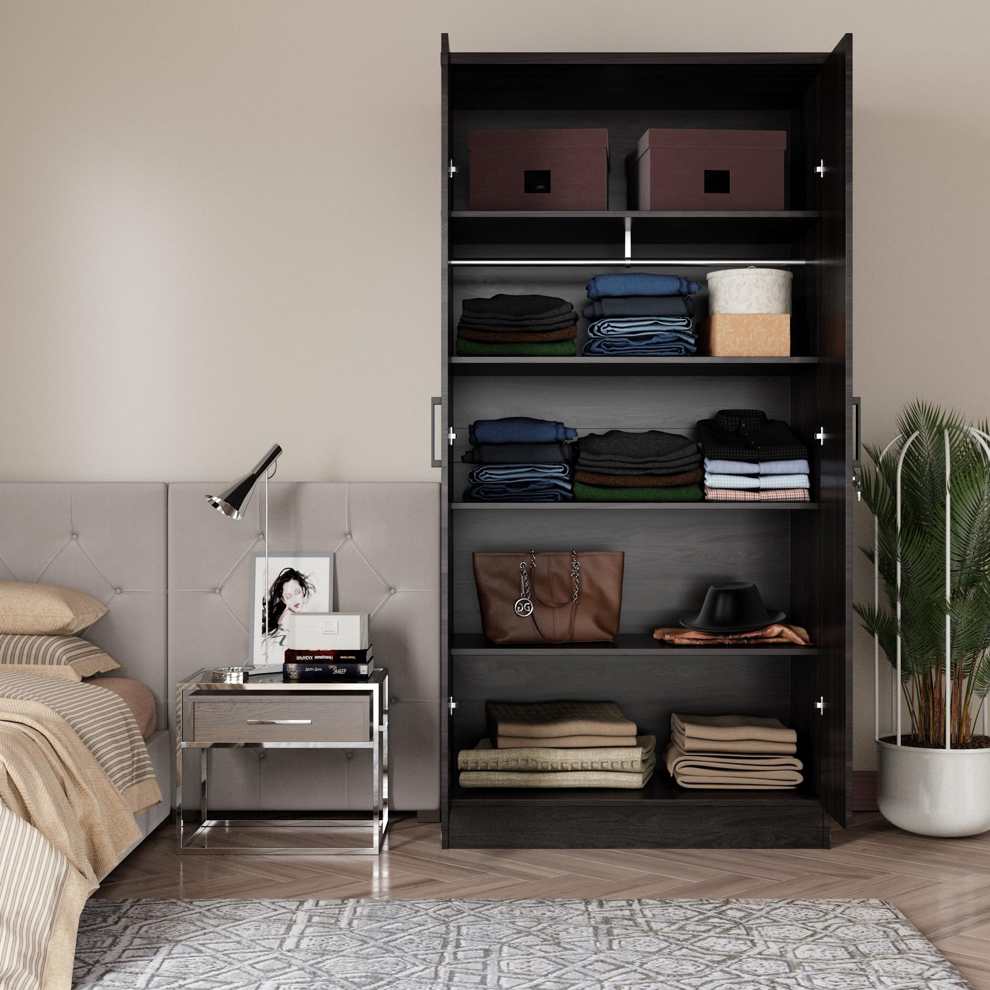 Woodpeckers Furniture And Mattress 2 Doors Wardrobe with Shelves (Tobacco)