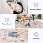 Lahome Washable Pink Round Rug 4Ft, Soft Boho Circle Rug For Nursery And Girls, Small Floral Round Area Rug Non-Slip, Pastel Cir