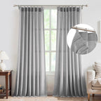 FMFUNCTEX Linen Pinch Pleated Curtains 96 Inches Long for Living Room, Dove Grey Semi Sheer Pleat Drapes for Bedroom with Hooks,