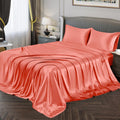 Vonty Satin Sheets Twin Silky Soft Satin Bed Sheets Coral Satin Sheet Set, 1 Deep Pocket Fitted Sheet + 1 Flat Sheet + 1 Pillowc