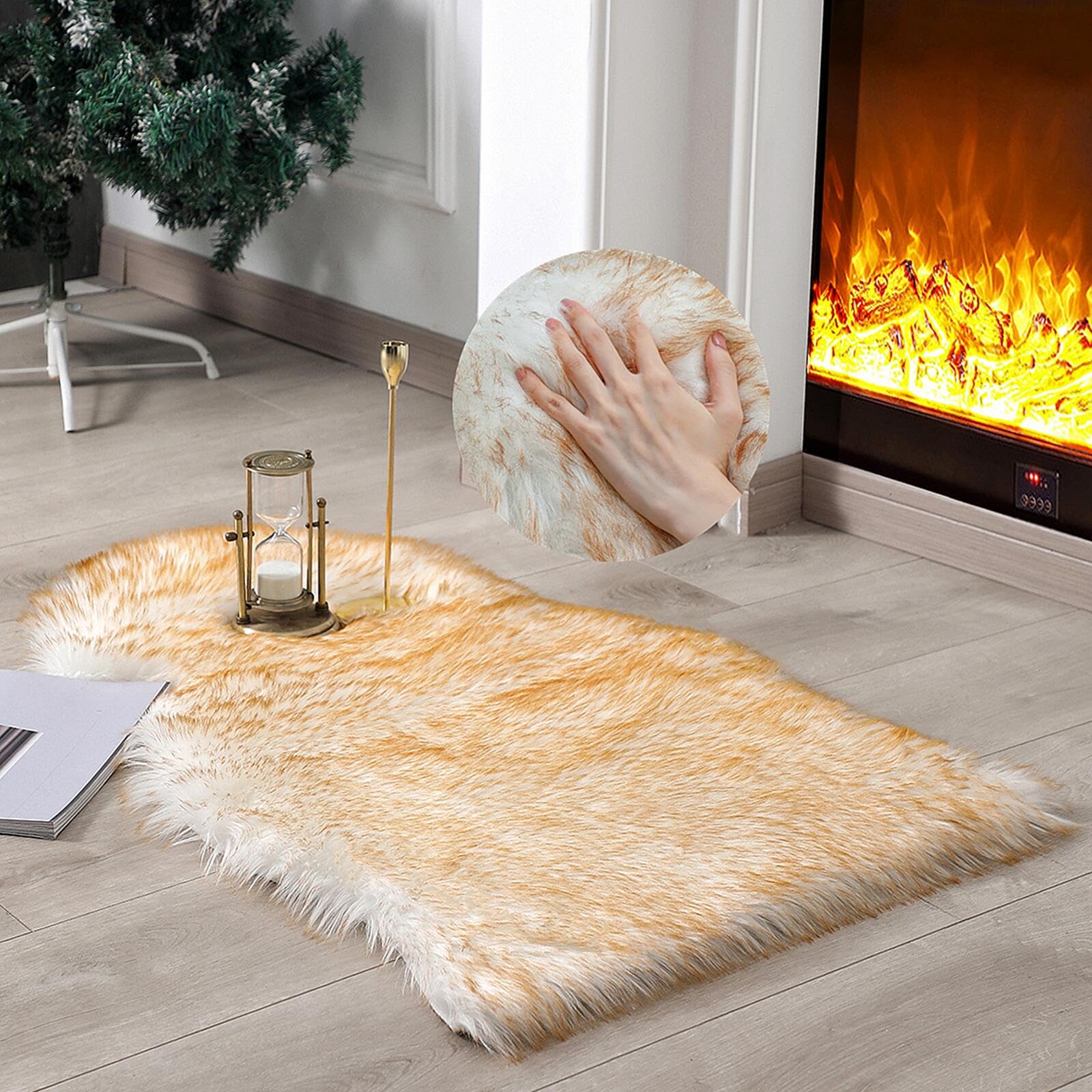 linmopm Faux Fur Rug Sheepskin Shag Fluffy Fuzzy 2x3 ft Small Rugs for Bedroom Bedside Bed Floor Living Room Plush High-Density 