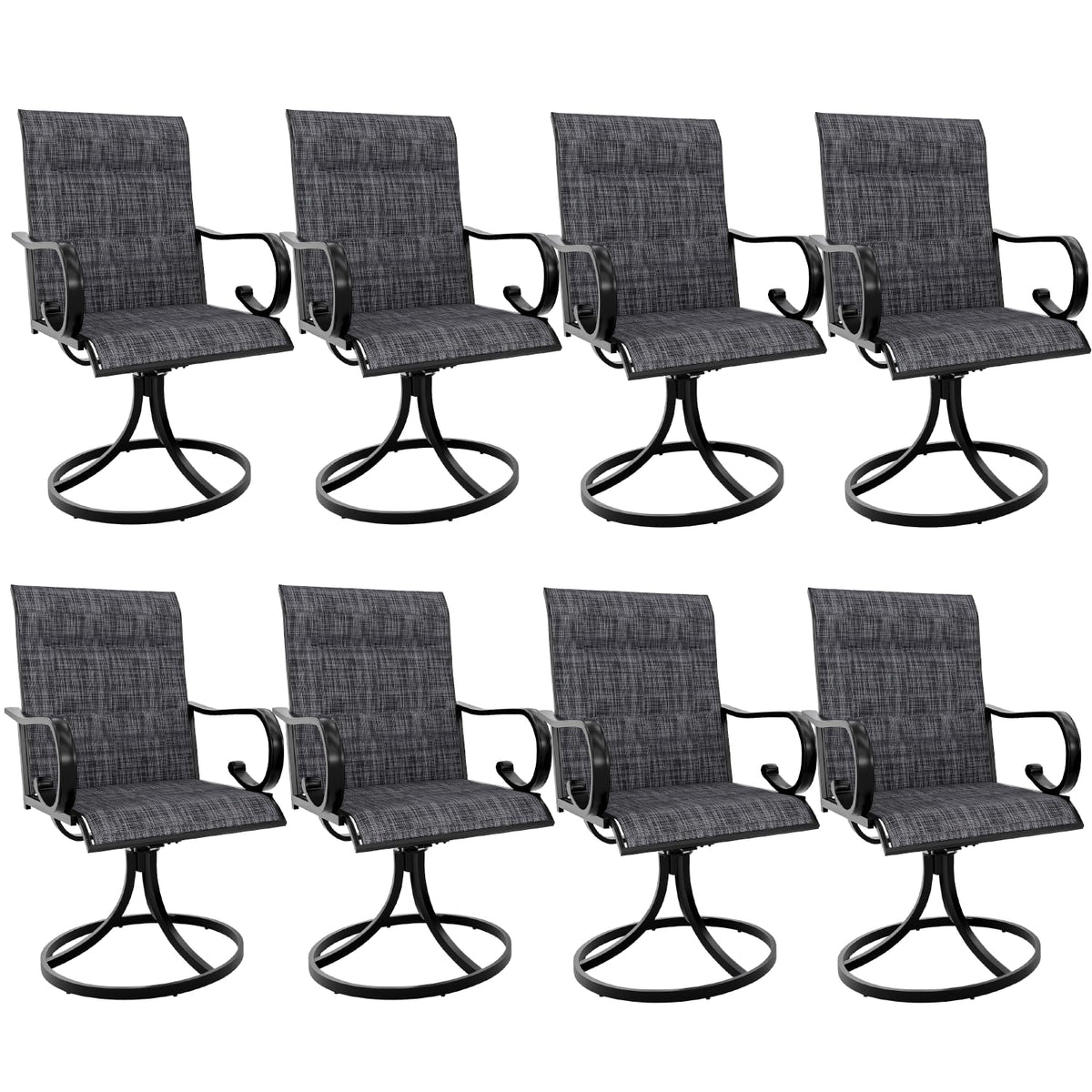 Mellcom Patio Swivel Chair Set Of 8, High Back Padded Textilene Outdoor Dining Chairs With E-Coating Metal Frame, All-Weather Ou