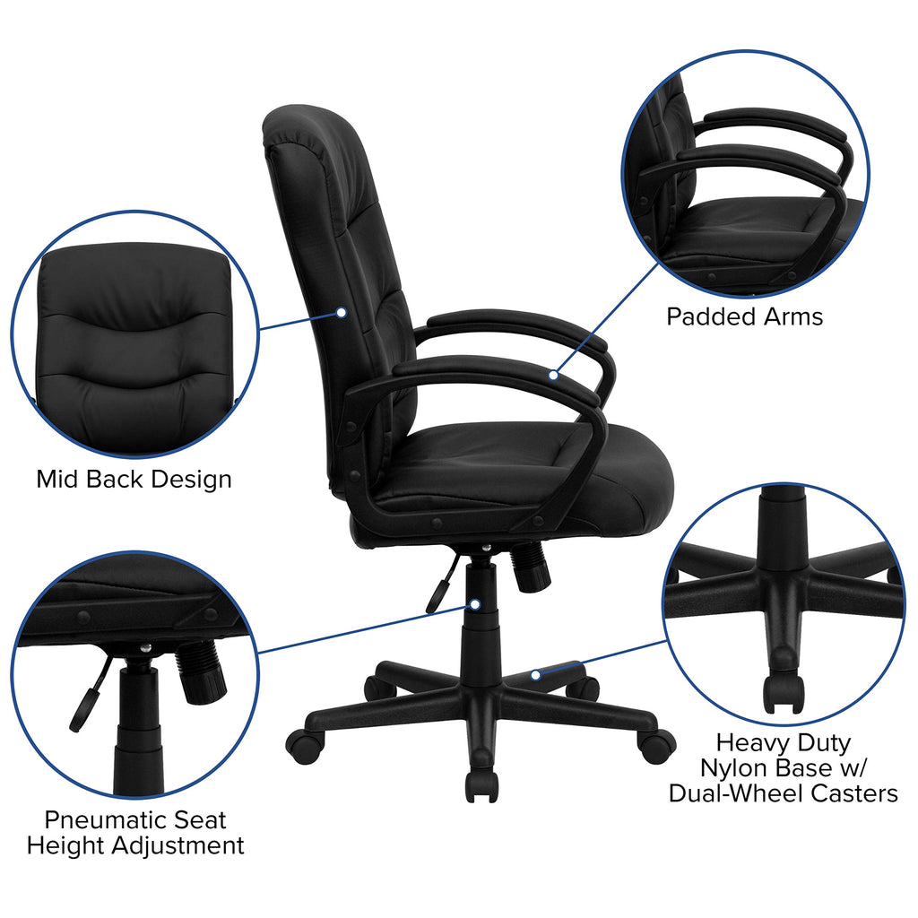 Flash Furniture Chelsea Mid-Back Black Leathersoft Executive Swivel Office Chair With Three Line Horizontal Stitch Back And Arms