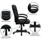 Flash Furniture Chelsea Mid-Back Black Leathersoft Executive Swivel Office Chair With Three Line Horizontal Stitch Back And Arms