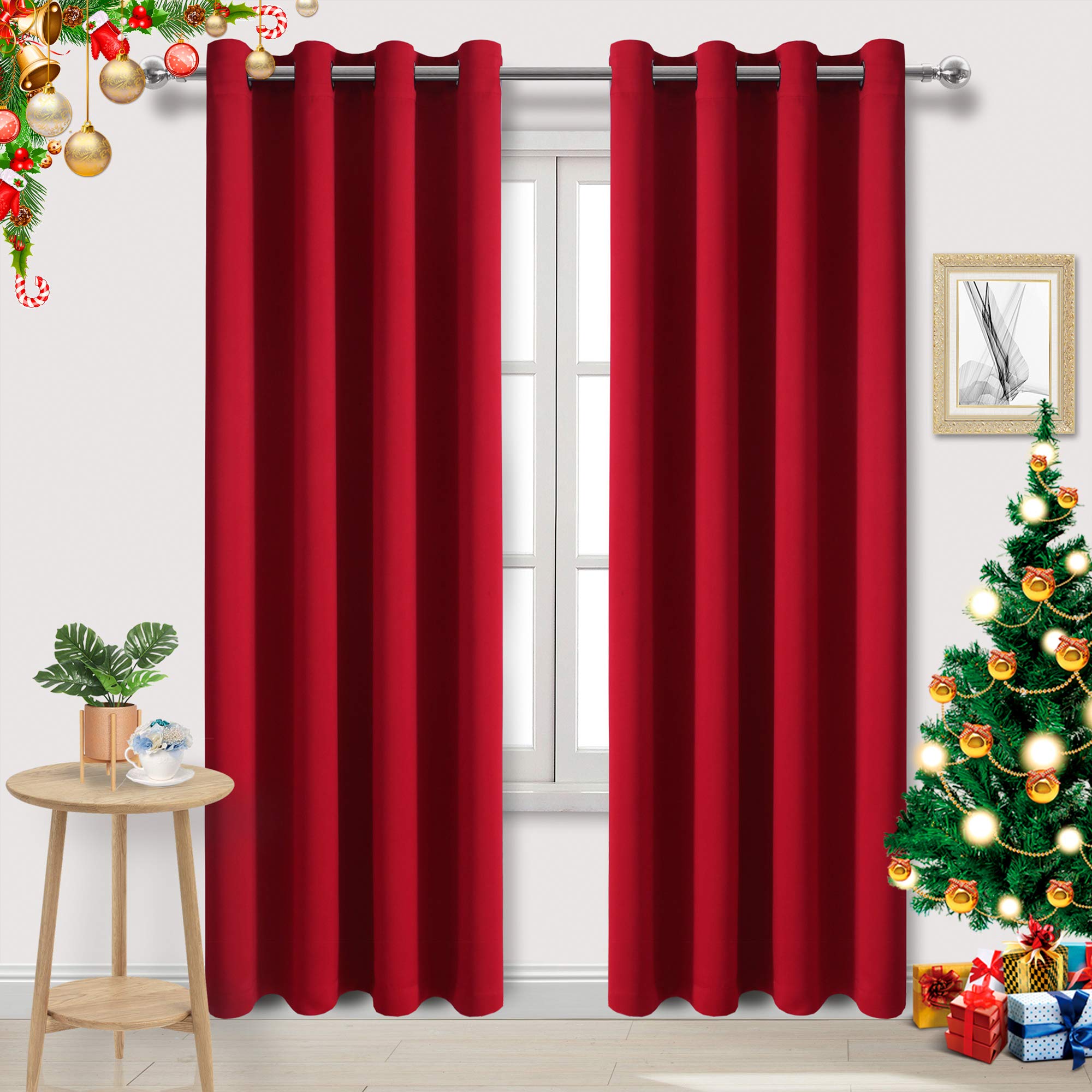 Dwcn Red Christmas Curtains 84 Inch Length, Solid Thermal Blackout Curtains For Bedroom, Living Room Curtains Drapes For Window