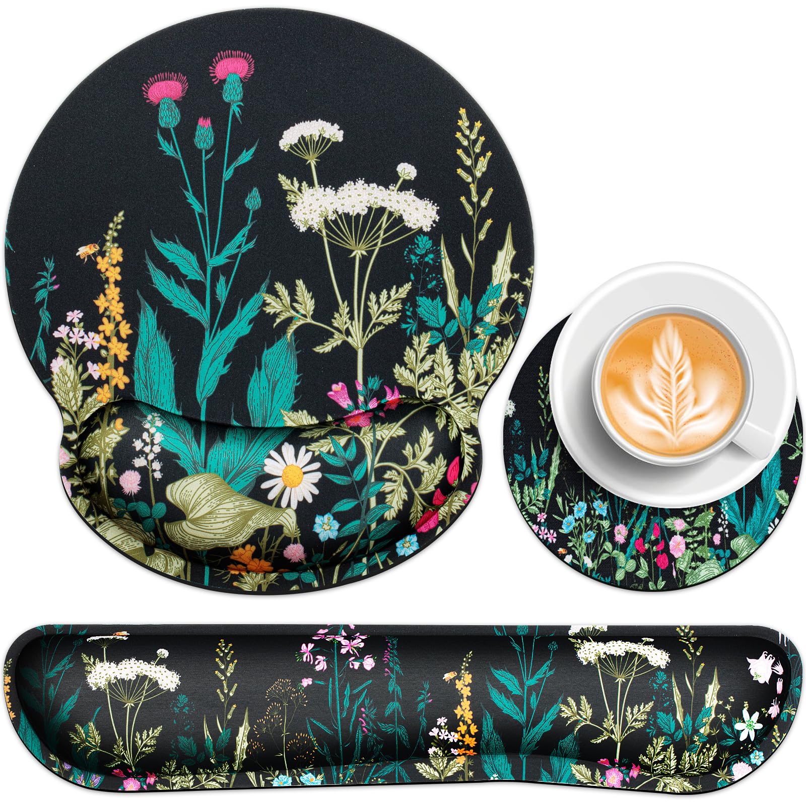 Mouse Pad With Wrist Rest Set, Qomolama 3-In-1 Wrist Support Mouse Pad Set, Gaming Mousepad With Anti-Skid Base,Ergonomic Mouse