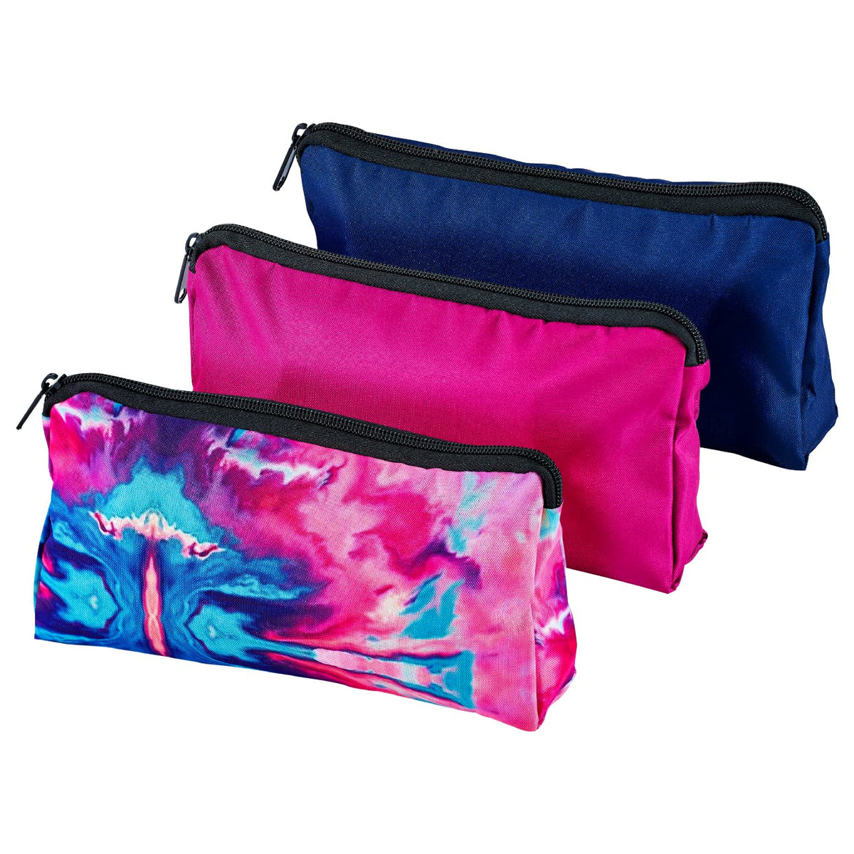 It'S Academic Printed Fabric Pencil Pouch, For School & Office Supplies, Large Capacity, Blue, Pink, Watercolor, 3-Pack