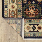 HomeRoots Wool, Nylon 5' x 8' Blue Ivory Machine Woven Medallion Indoor Area Rug