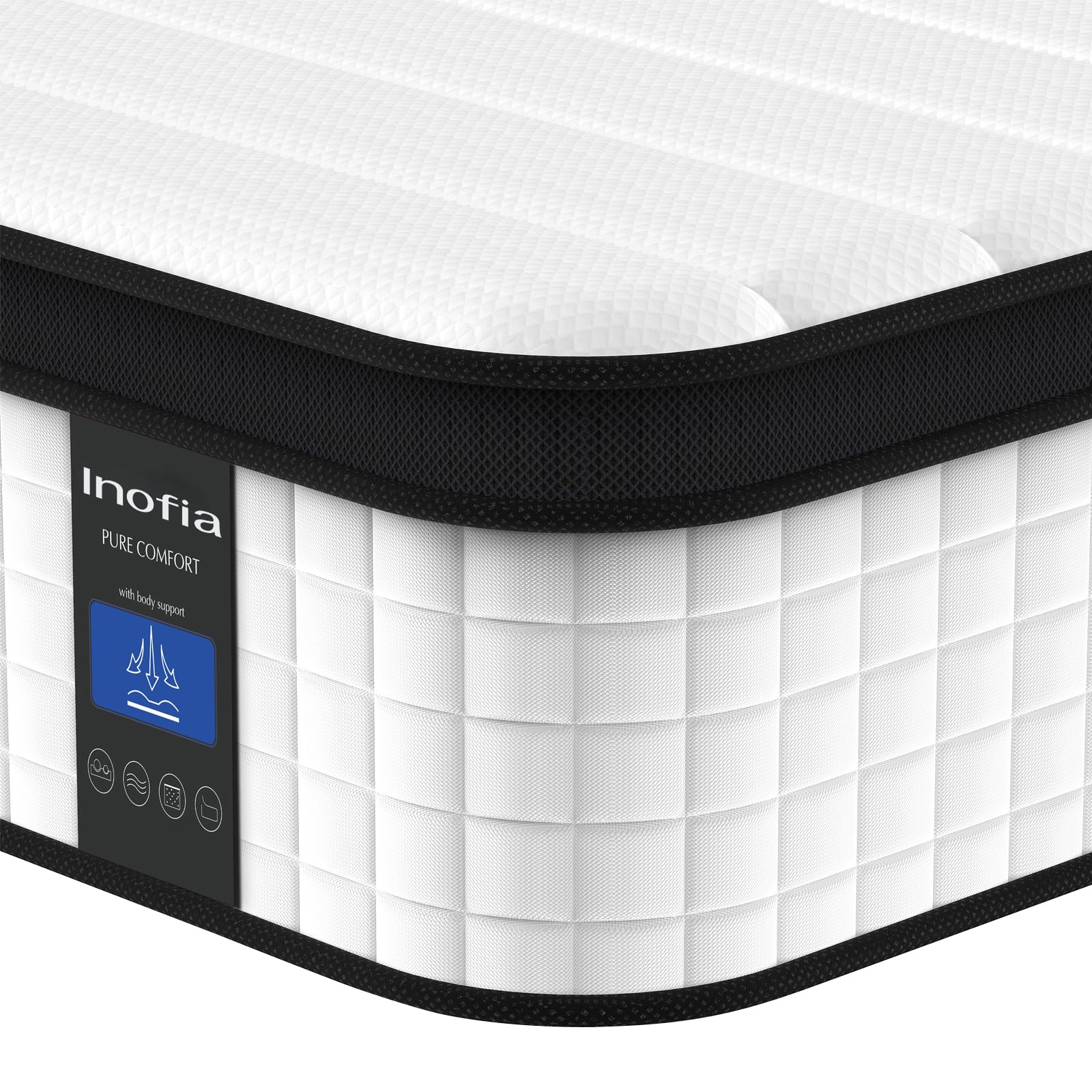 Inofia 12 Inch King Mattress, Hybrid Innerspring Mattress, Cool Bed with Breathable Soft Knited Fabric Cover, King Size Mattress