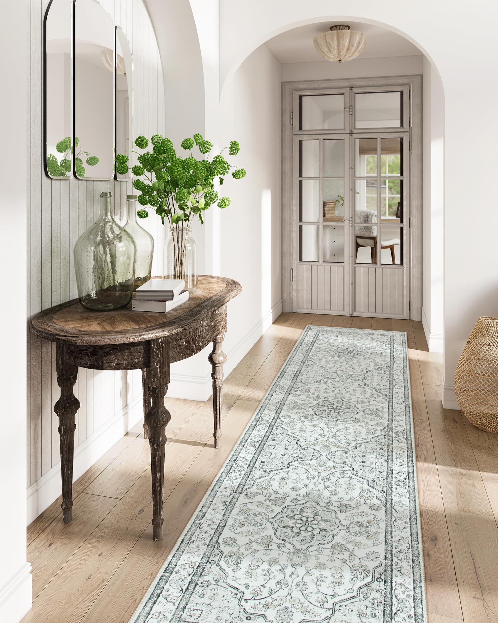 Lahome Oriental Washable Runner Rug,2.5X8 Boho Kitchen Runner Rug Non-Slip,Low-Pile Rubberback Hallway Runner Rug Entry Runner,T