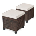 Oralner Set Of 2 Outdoor Ottoman, 16' Wicker Footstools, All-Weather Rattan Cube Foot Stool W/Removable Cushions, Square Footrest Extra Seating For Patio, Porch, Deck, Easy Assembly (Light Brown)