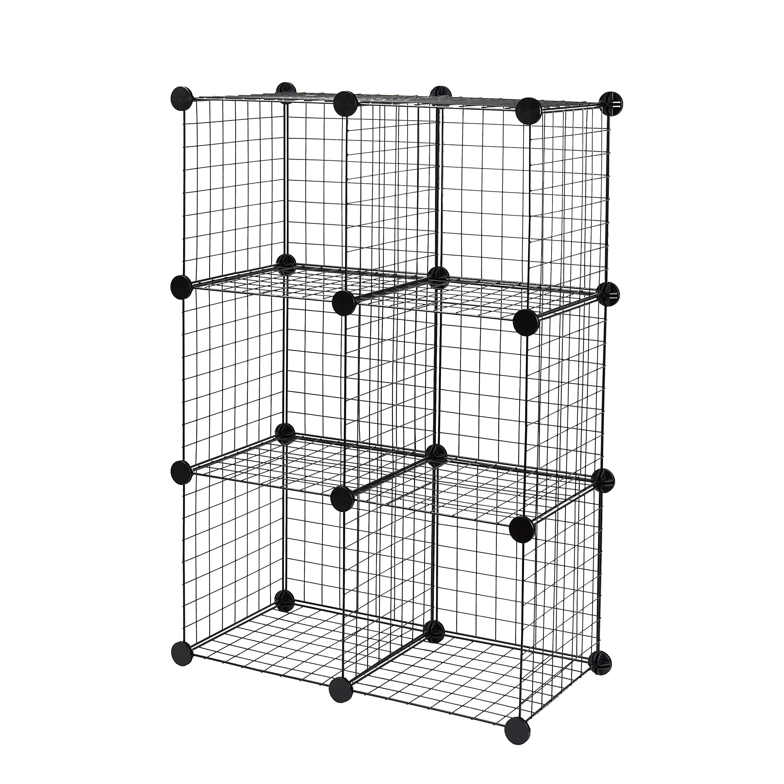 Amazon Basics 6-Cube Wire Grid Stackable Storage Shelves, 12 x 12-Inches, Black, 12.6D x 26W x 38H