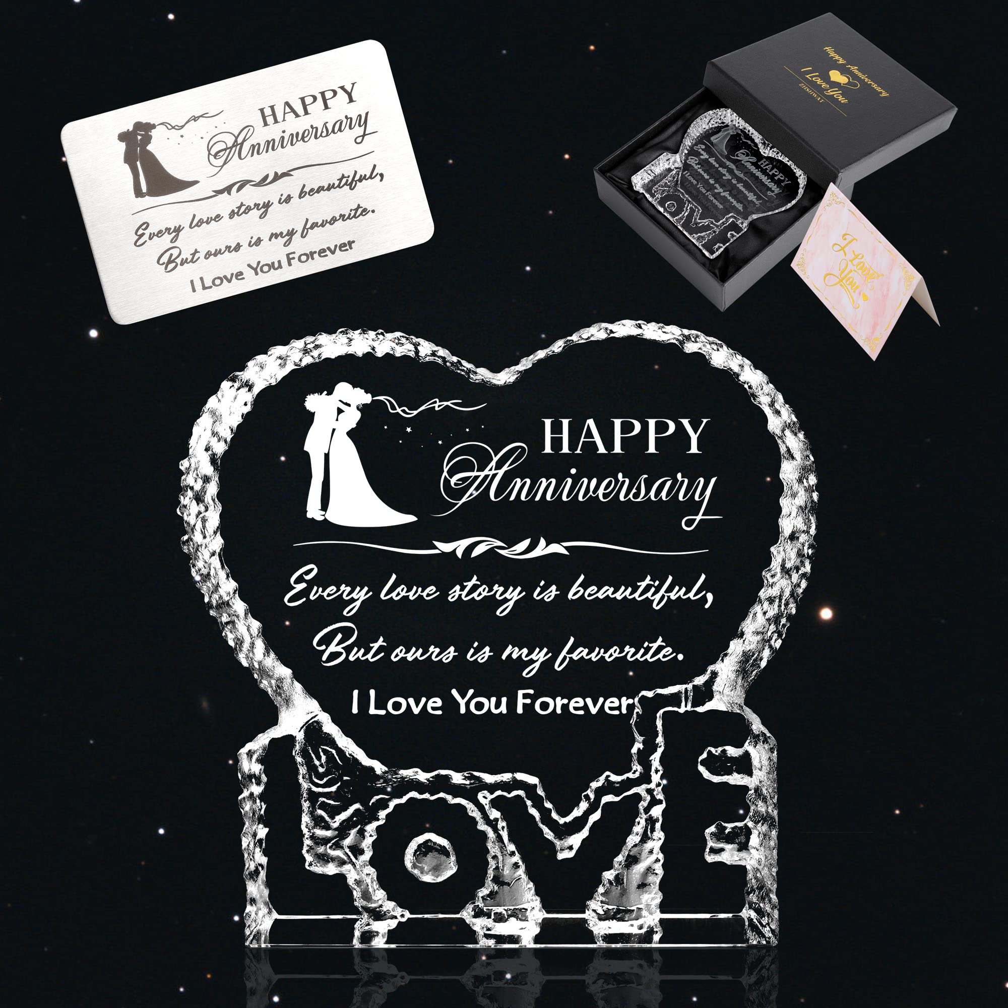 Zhshwat Happy Anniversary Wedding Gifts For Wife, Romantic Gifts For Her, 3D Romantic Crystal Decorative Wedding Anniversary Val