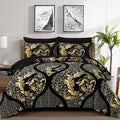 Anibedding Black Gold Comforter Set Queen Size, 7 Pieces Bohemian Damask Comforter Set Soft Lightweight Microfiber Bedding Set F
