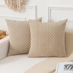 Kevin Textile Throw Pillow Covers Soft Corduroy Decorative Set Of 2 Boho Striped Pillow Covers Pillowcases Farmhouse Home Decor For Couch Bed Sofa Living Room 16X16 Inch Beige
