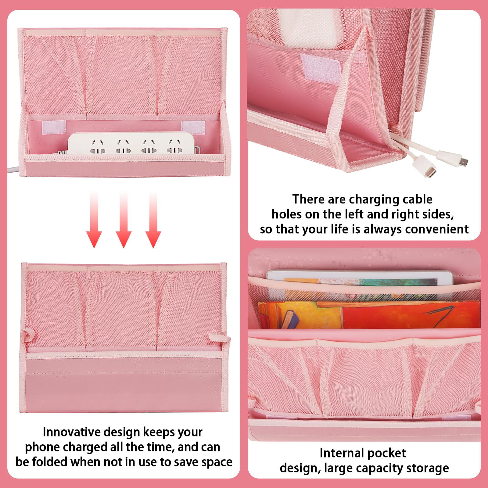 Retyion Bedside Caddy Bedside Storage Organizer Bedside Organizer With Power Strip Holder And 2 Adjustable Straps For Home Bunk