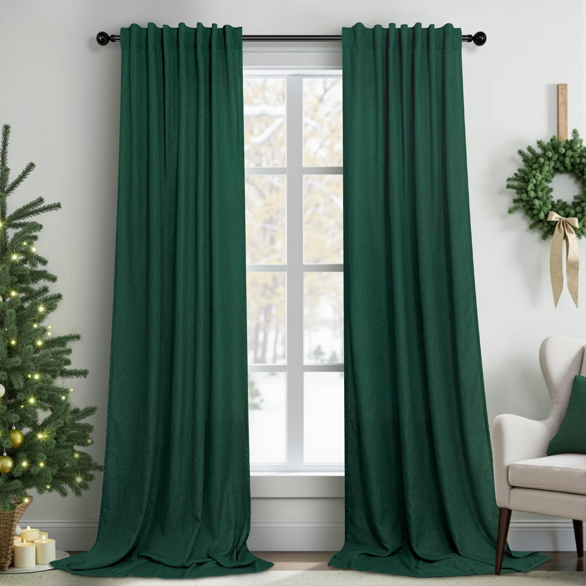Dark Green Curtains 96 Inches Long For Living Room Dining 2 Panels Set Pocket Back Tab Forest Drape Semi Privacy Emerald Hunter