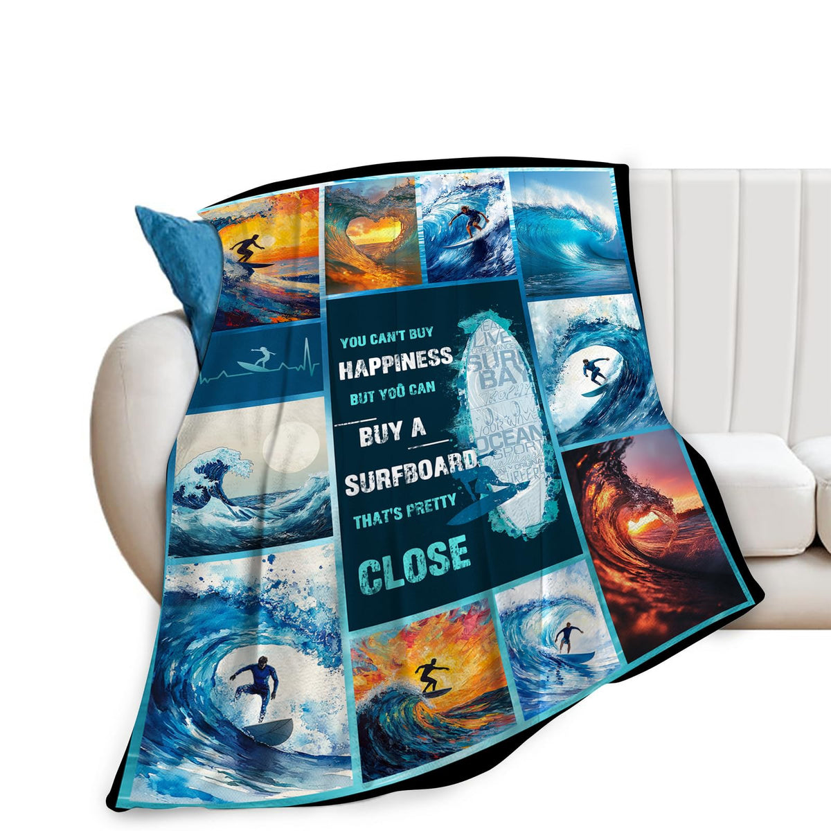 Surfing Blanket Beach Surfboard Throw Blankets Plush Cozy Flannel Fleece Ultra Soft Fuzzy Waves Blanket Gifts For Girls Women Me
