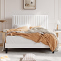 SHA CERLIN Queen Upholstered Platform Bed Frame with Vertical Channel Tufted Velvet Fabric Adjustable Headboard, Wooden Slats Su