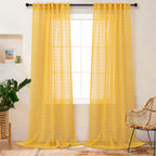 Mustard Yellow Sheer Curtains 84 Inch Length 2 Panels For Spring Living Dining Room Bedroom Boho Farmhouse Gold Semi Sheer Pom P