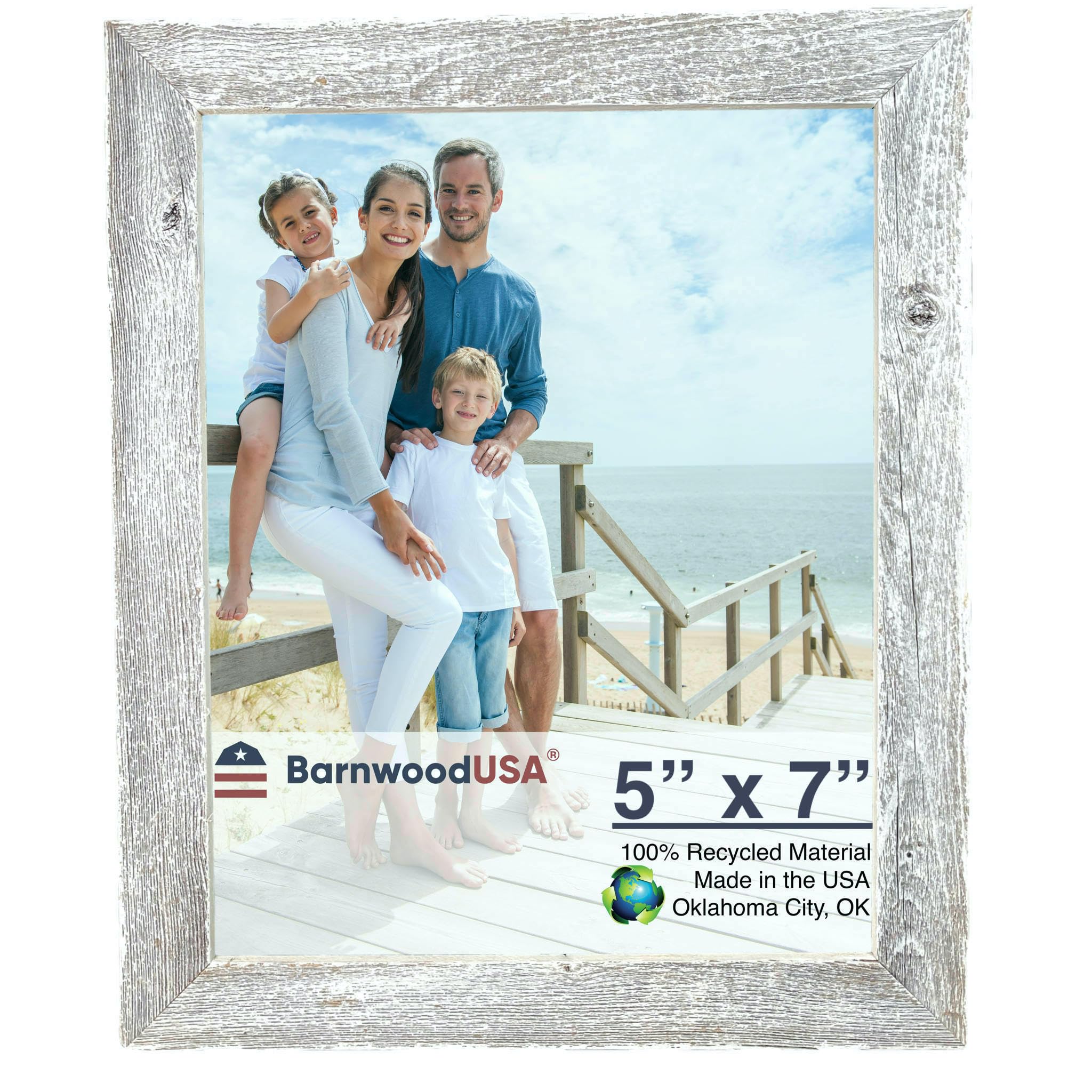 BARNWOODUSA | Farmhouse 5x7 Picture Frame | 1 1/2 inch Molding | 100% Reclaimed Wood | Rustic | White Wash