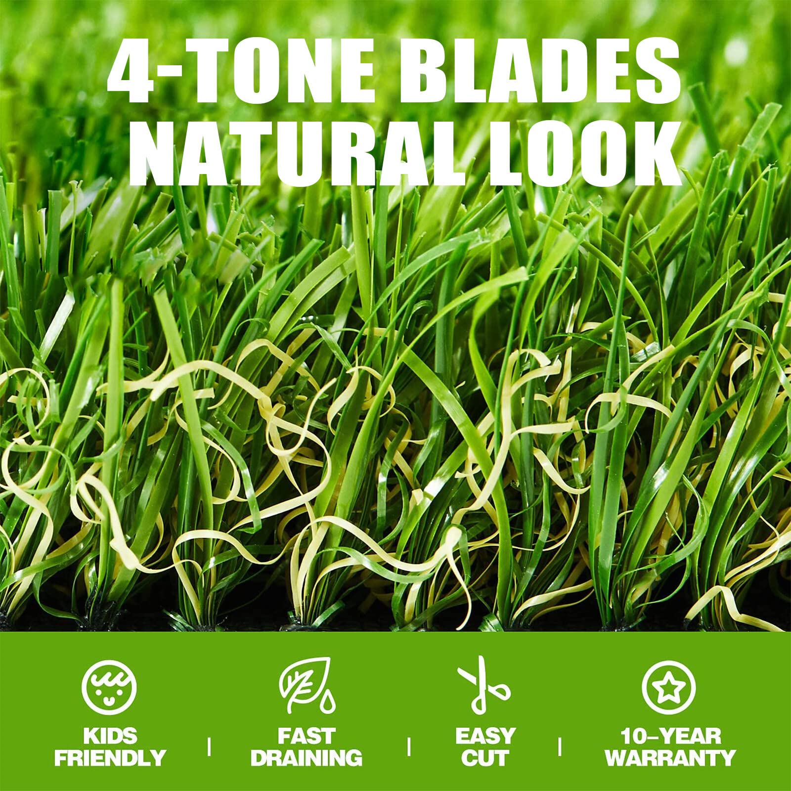 Zgr Premium Artificial Grass 10' X 33' Outdoor Rug, 1.38' Realistic Thick Turf For Garden, Yard, Fake Lawn, Dogs Synthetic Grass Mat, Non-Toxic, Rubber Backed With Drainage Holes, Customized Sizes