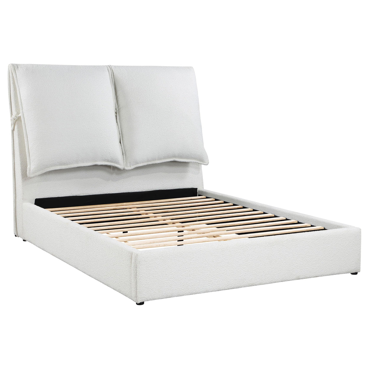 Coaster Home Furnishings Gwendoline Contemporary Boucle Upholstered Eastern King Size Panel Bed Frame Platform Bed 57-Inch Headboard White 306040Ke