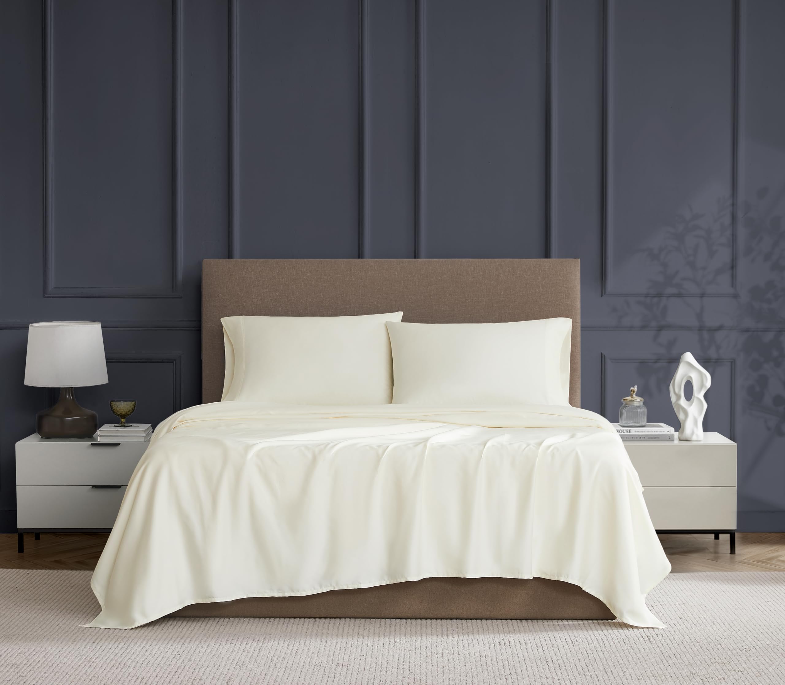 Linen Closet Luxury Cotton 600 Thread Count Performance Cotton 4-Piece Sheet Set, Queen, Ivory