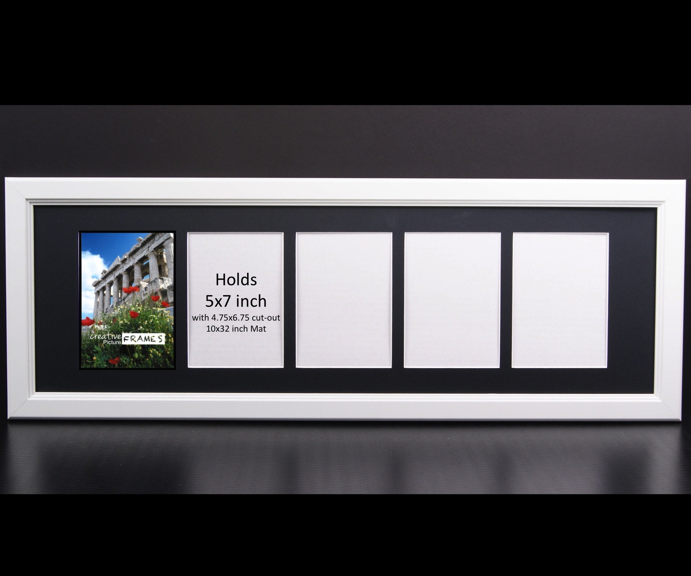 CreativePF 5 Opening Glass Face White Picture Frame to hold 5 by 7 inch Photographs including 10x32-inch Black Mat Collage