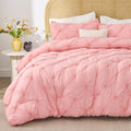 Bedelite Pink Comforter Set Queen - 3 Pieces Boho Pintuck Bedding Comforter Sets, Lightweight Soft & Warm Bed Comforter Queen Wi