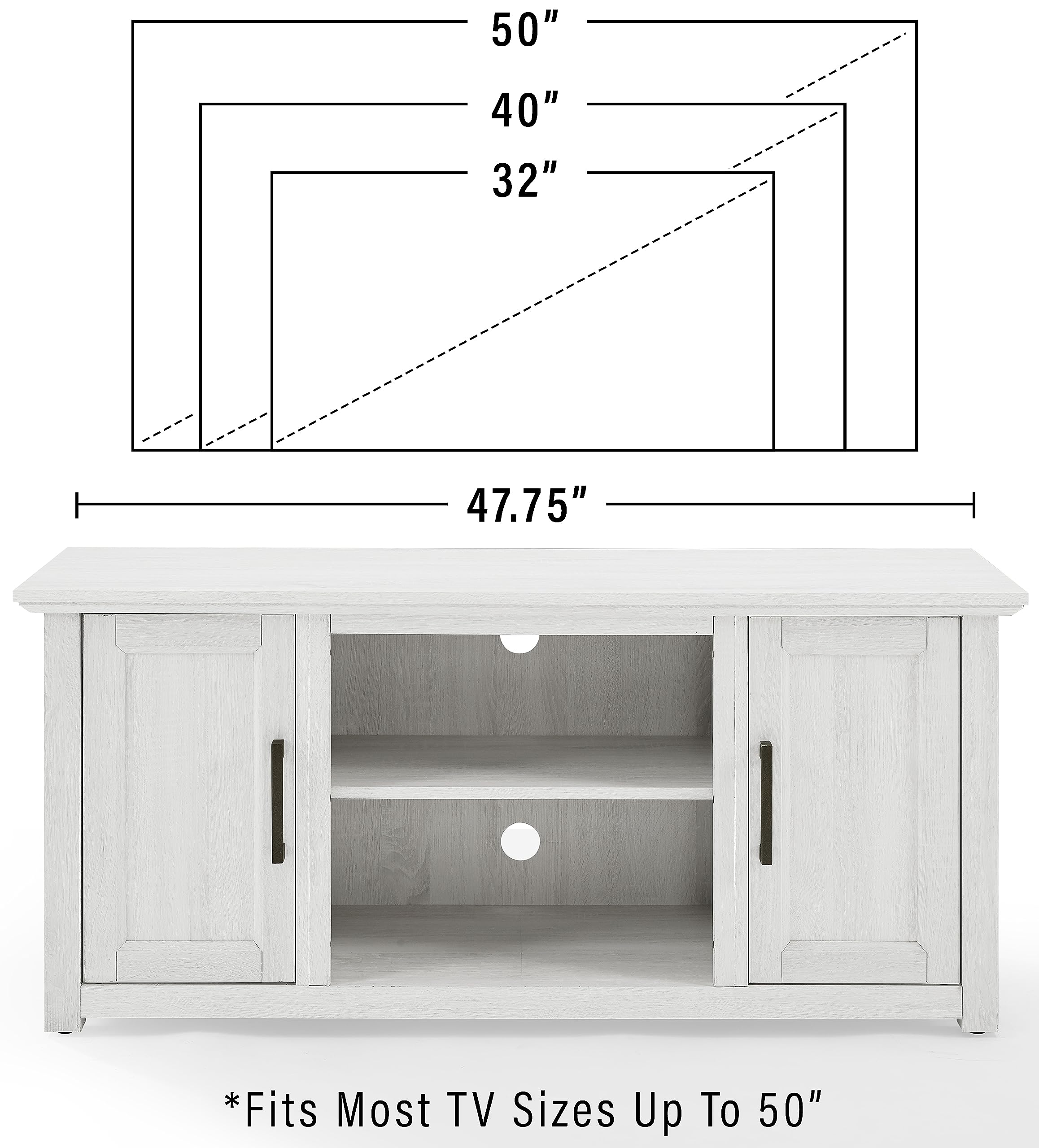 Crosley Furniture Camden Low Profile TV Stand for 50+ inch TVs, Entertainment Center with Storage Shelves, Whitewash