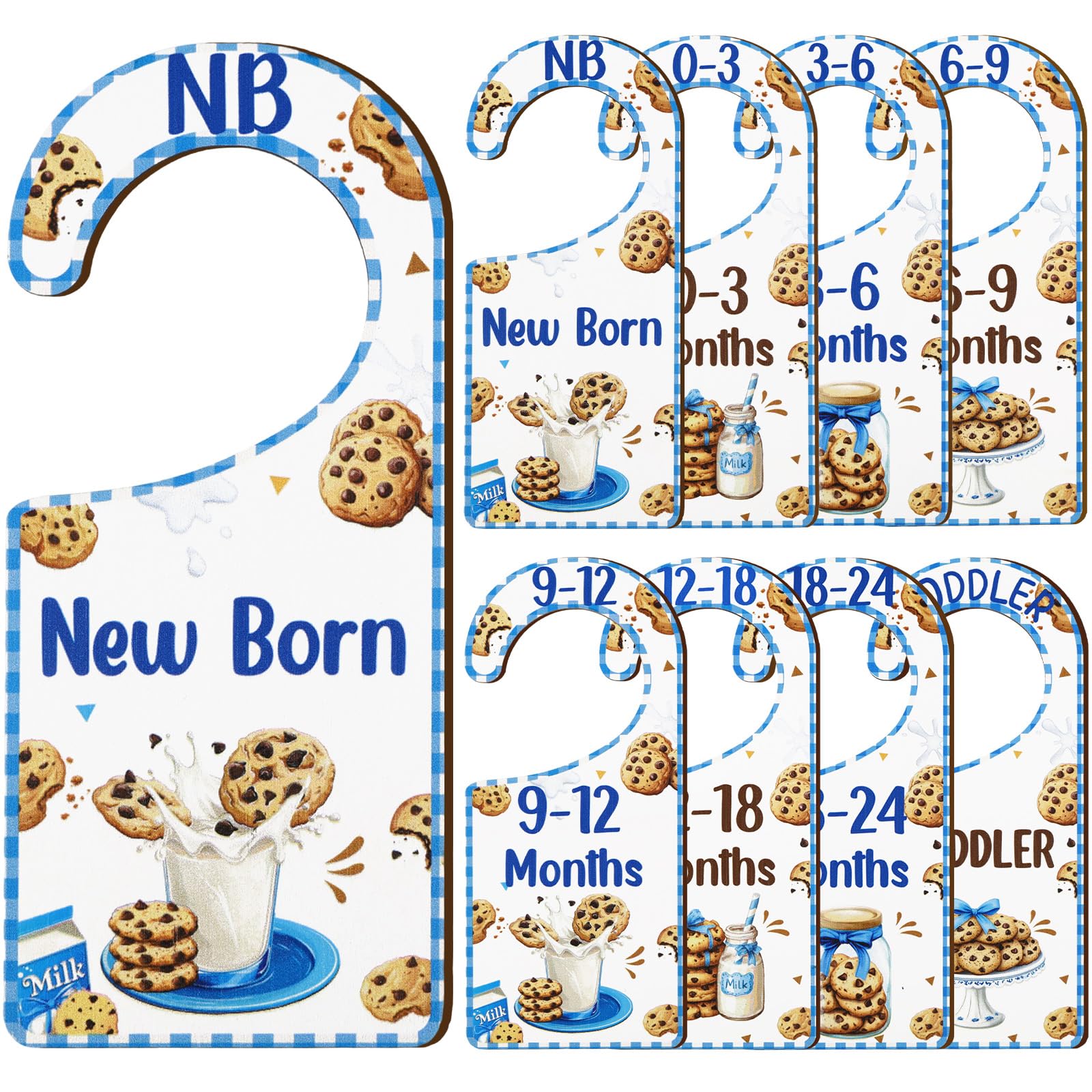 CORNER LACE Baby Closet Dividers 8PCS, Milk and Cookies Themed Wooden Double-Sided Clothes Size Hanger/Organizer from Newborn to