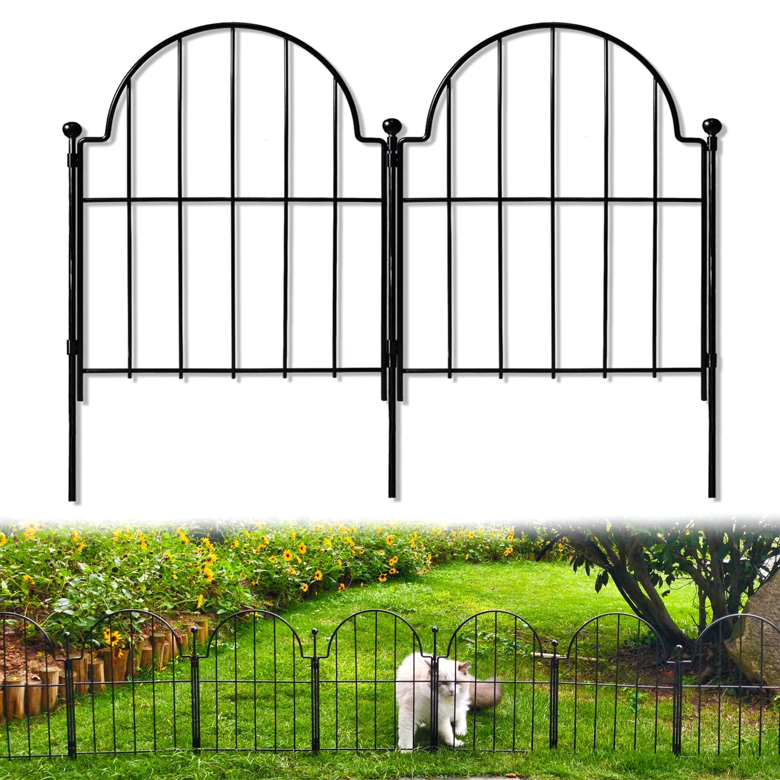 Garden Fence, 22 In(H) X 130 In(L) Arched Rustproof Metal No Dig Fence Garden Fence Border, Ground Stake Animal Barrier Fence Fo