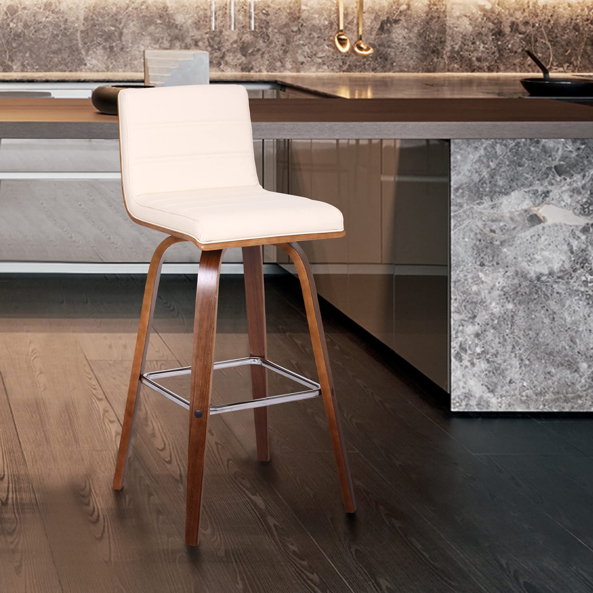 HomeRoots 30â€ Cream Faux Leather Wooden Swivel Bar Stool