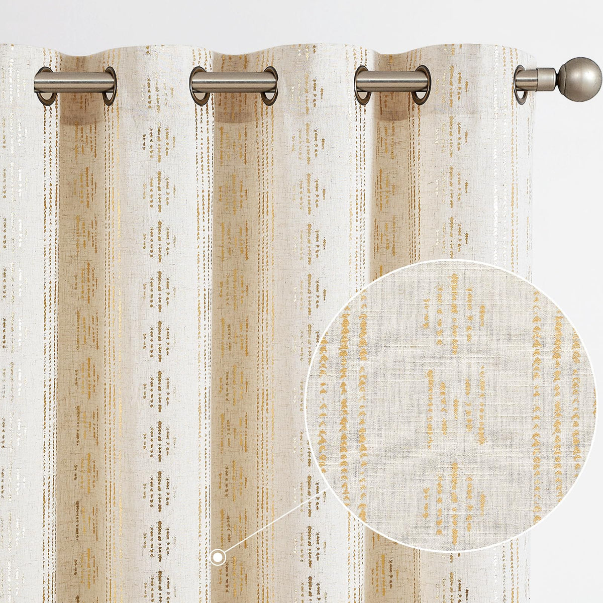 Jinchan Boho Curtains Linen Curtains For Living Room Gold Foil Print Farmhouse Curtains 96 Inches Long 2 Panels Geometric Stripe