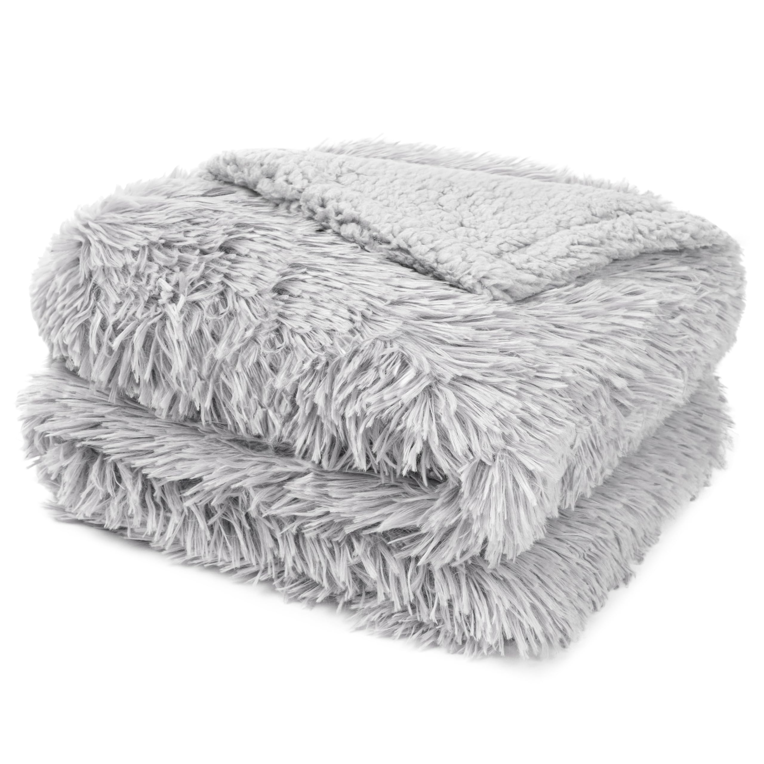 Pavilia Light Gray Fluffy Throw Blanket For Couch, Twin Bed, Fuzzy Blanket For Women Men, Furry Plush Warm Blanket Bed Sofa, Sup