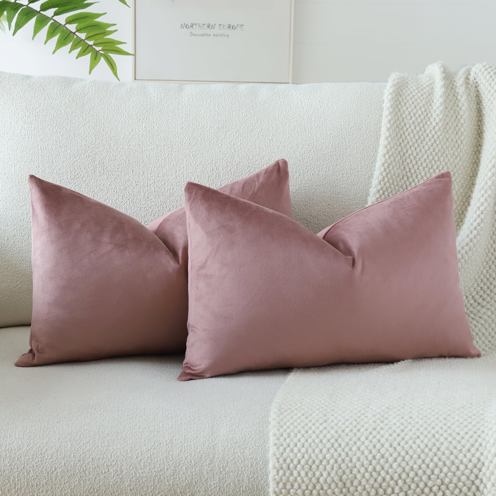 Otostar Pack Of 2 Velvet Soft Solid Decorative Throw Pillow Covers 16 X 24 Inch Pillow Covers Lumbar Cushion Case Couch Pillowcases For Sofa Bed Home Decor (Jam)
