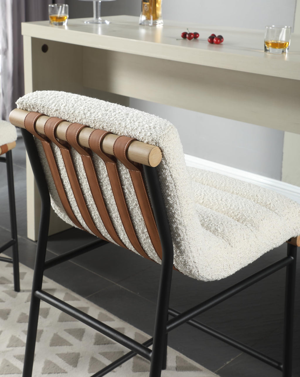 LILOLA LIVING Lahni White Boucle Fabric Counter Height Chair