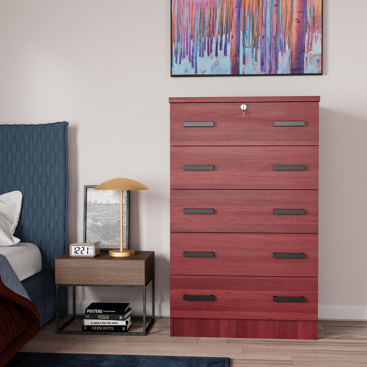 Better Home Products 5 Drawer Chest-Dresser With Lock (Mahogany)