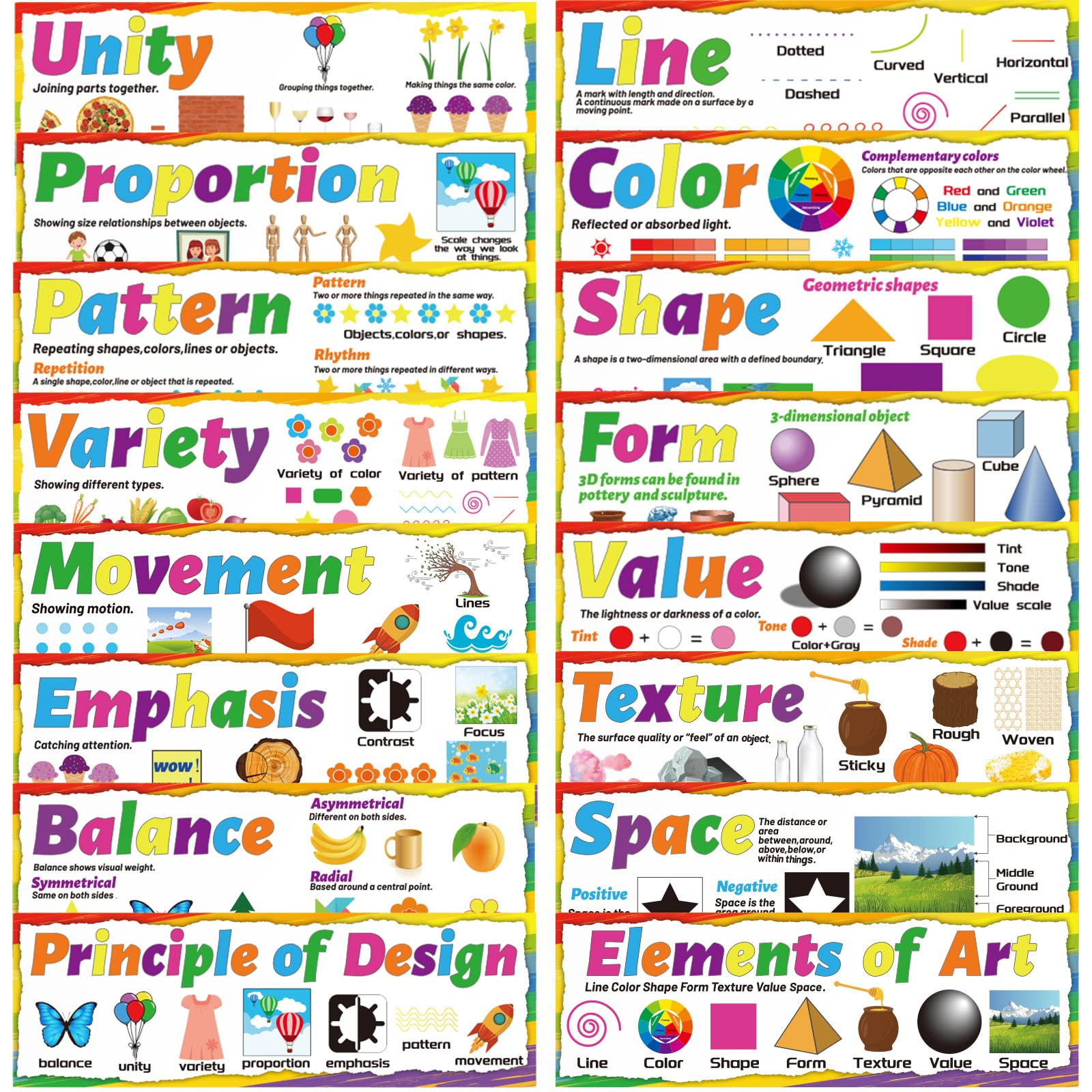Gisgfim Art Posters Elements Of Art Principles Of Design Poster Art Bulletin Board Set For Classroom Art Education Posters Decor