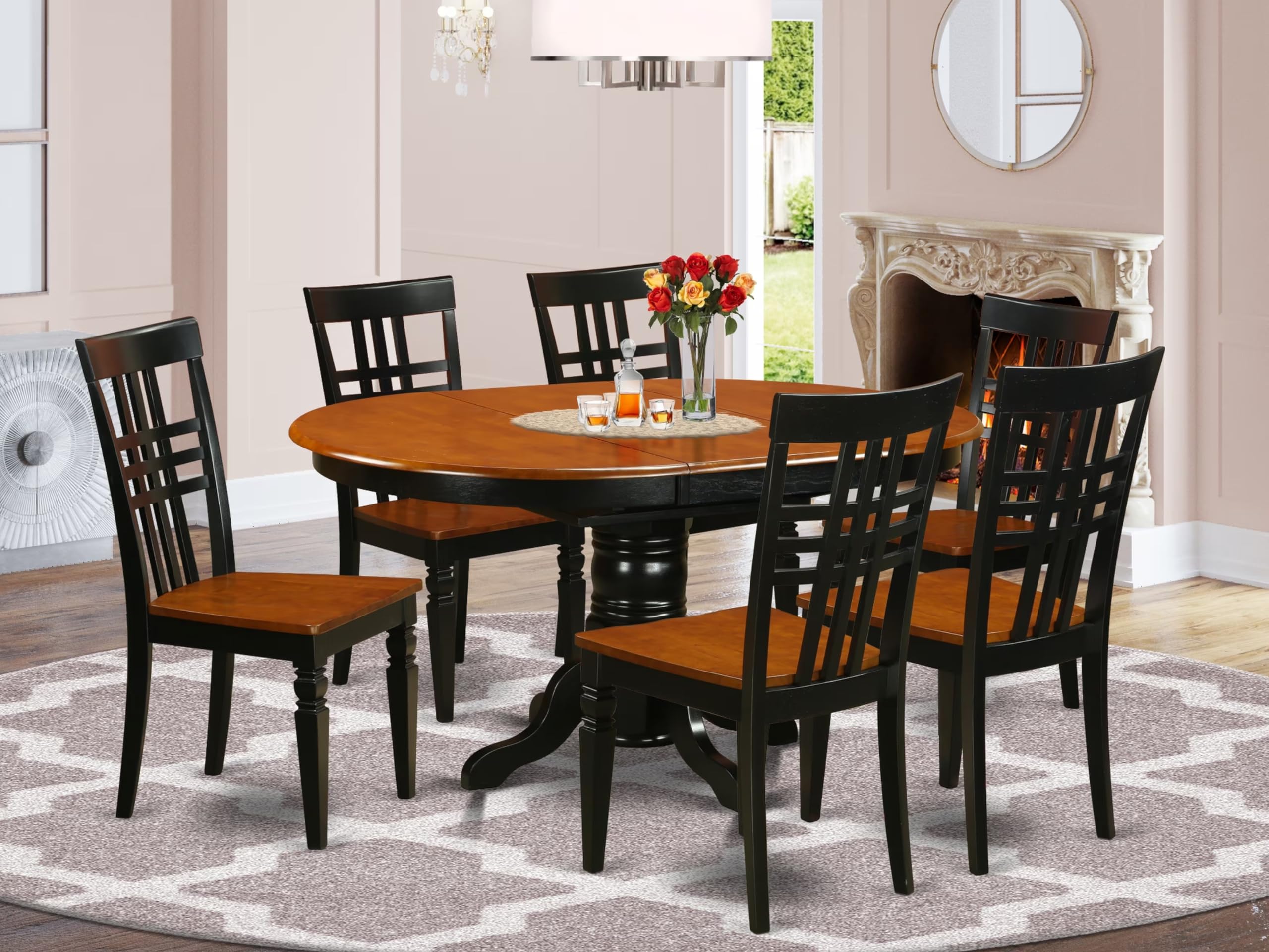 East West Furniture KELG7-BCH-W 7 Piece Kitchen Table & Chairs Set Consist of an Oval Dining Room Table with Butterfly Leaf and 6 Solid Wood Seat Chairs, 42x60 Inch, Black & Cherry