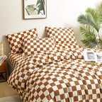 Clothknow Pumpkin Grid Comforter Set King 3Pcs Brown Beige Bedding Comforter Sets Brown King Comforter Soft Caramel Checker King