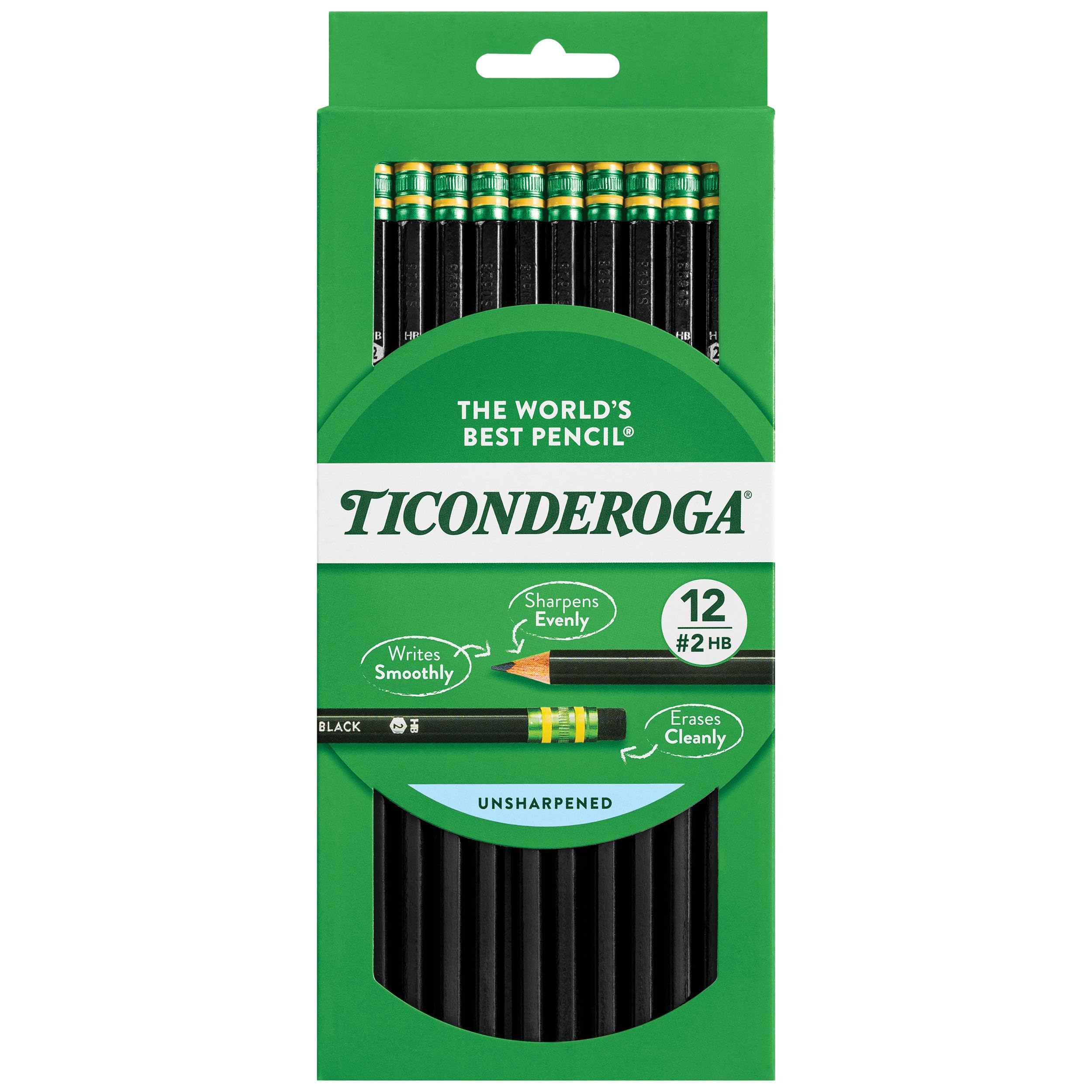 Ticonderoga Wood-Cased Pencils, Unsharpened, #2 Hb Soft, Black, 12 Count