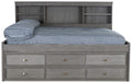 OS Home and Office Furniture Model 83223-6-KD, Solid Pine Full Daybed with Six Sturdy Drawers in Charcoal Gray