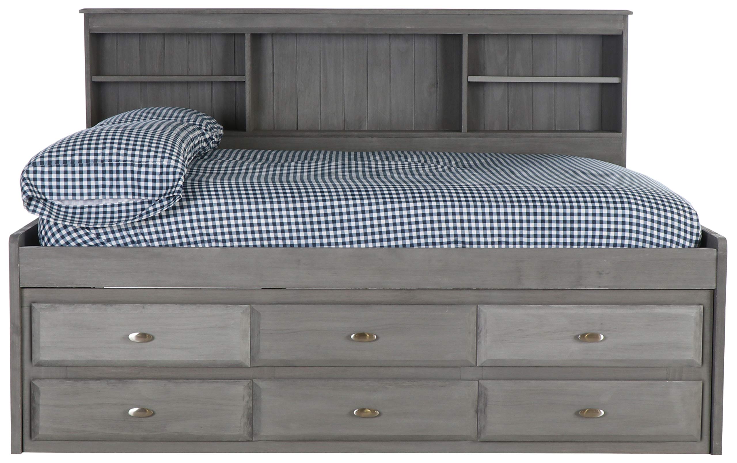 OS Home and Office Furniture Model 83223-6-KD, Solid Pine Full Daybed with Six Sturdy Drawers in Charcoal Gray